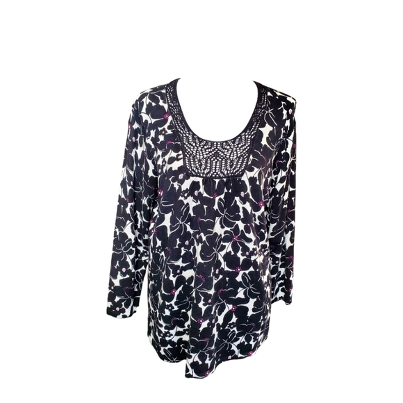 Charter Club Floral Sweater w/ Crochet - Picture 1 of 4